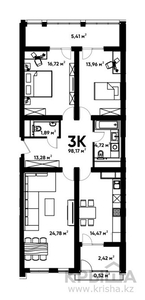 3-комнатная квартира, 99.6 м², 8/16 этаж, мкр Алмагуль, Гагарина 233