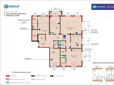 5-комнатная квартира, 229 м², 2/3 этаж, мкр Мирас, Садыкова 115