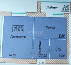 1-комн. квартира , 31.1м² , 8/9 этаж