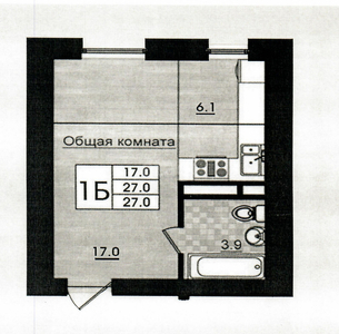 1-комн. квартира , 27м² , 3/3 этаж