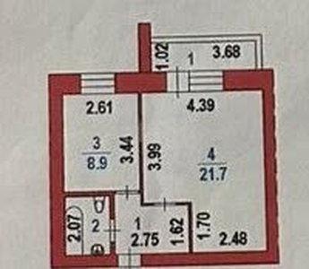 1-комн. квартира , 39.8м² , 6/9 этаж