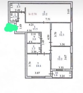 3-комн. квартира , 92.1м² , 2/7 этаж