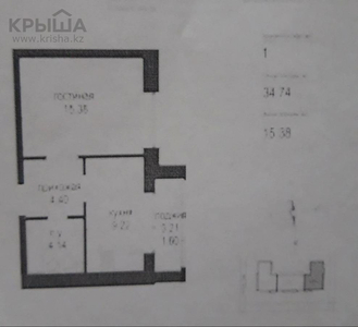 1-комнатная квартира, 35 м², 6/9 этаж, Туран 46/2