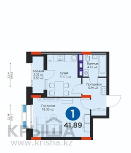 1-комнатная квартира, 41 м², 10/12 этаж, Бухар Жырау