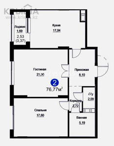 2-комнатная квартира, 76.77 м², 8/9 этаж, Манглик Ел