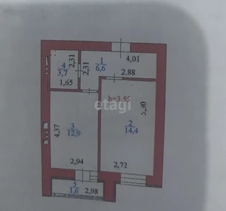 1-комн. квартира , 39.2м² , 1/12 этаж