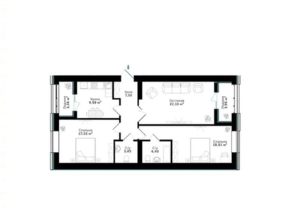 3-комн. квартира , 87.96м² , 6/9 этаж