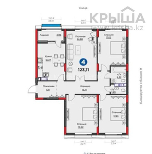 4-комнатная квартира, 124 м², 7/13 этаж, Бухар Жырау 42