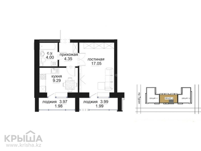 1-комнатная квартира, 38.66 м², 9/9 этаж, проспект Туран 46/2