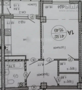 1-комнатная квартира, 41.9 м², 9 этаж, Шаймердена Косшыгулулы 6/2