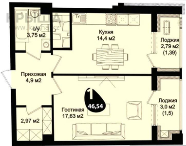 1-комнатная квартира, 46.54 м², 6/21 этаж, Туран 38/1 — Туран