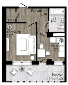 1-комнатная квартира, 46.6 м², 10/17 этаж, 17-й мкр 32/1