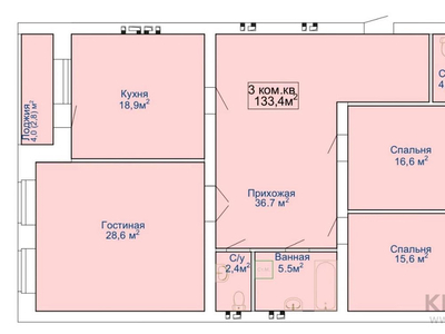 3-комнатная квартира, 133.4 м², мкр. Батыс-2