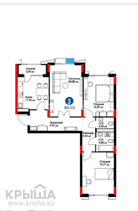 3-комнатная квартира, 86.8 м², 5/12 этаж, Бухар Жырау — Тауелсиздик