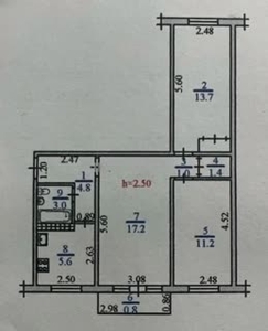 3-комн. квартира , 60м² , 2/4 этаж