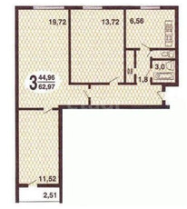 3-комн. квартира , 86м² , 9/15 этаж