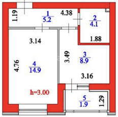 1-комн. квартира , 35м² , 8/12 этаж