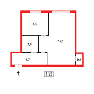 Продажа 1-комнатной квартиры, 31 м, Полетаева, дом 13