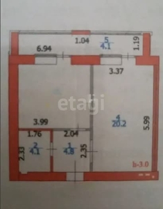 1-комн. квартира , 47м² , 6/9 этаж