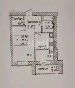 Студия , 38.7м² , 6/12 этаж