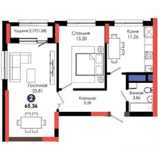 2-комн. квартира , 65.36м² , 6/12 этаж