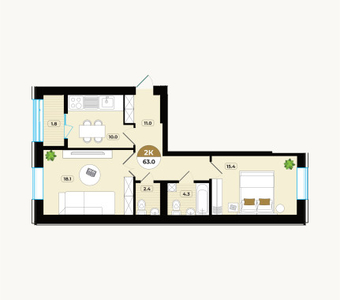 Продажа 2-комнатной квартиры, 63 м, Мангилик Ел, дом 36/1 - Букейханова