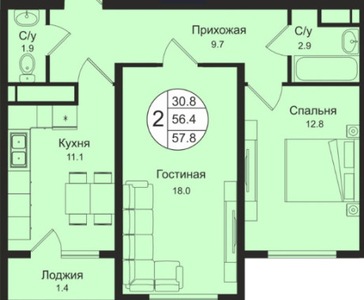 Продажа 2-комнатной квартиры, 57 м, Онгарсыновой