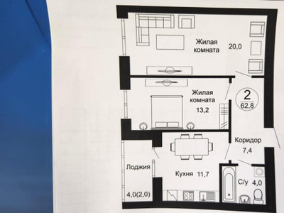 Продажа 2-комнатной квартиры, 63 м, Муканова, дом 55/2