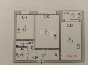 2-комн. квартира , 52.1м² , 4/9 этаж