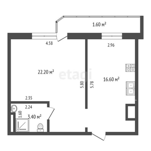 1-комн. квартира , 45м² , 3/9 этаж