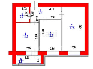 2-комн. квартира , 53м² , 3/12 этаж