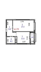 1-комн. квартира , 42.4м² , 7/9 этаж