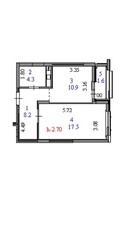 1-комн. квартира , 42.5м² , 7/9 этаж