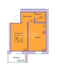 1-комн. квартира , 41м² , 2/9 этаж