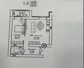 2-комн. квартира , 54.14м² , 5/12 этаж