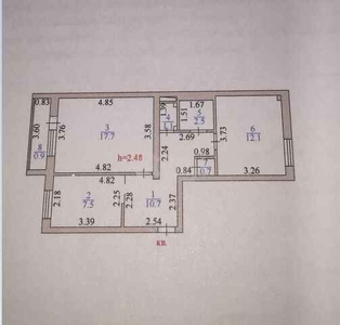 2-комн. квартира , 53.2м² , 4/6 этаж