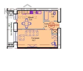 1-комнатная квартира, 43.84 м², 11/12 этаж, Тауелсиздик 34/8