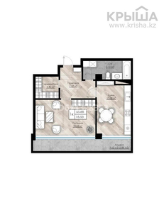 1-комнатная квартира, 59 м², 3/9 этаж, Ауэзова 19