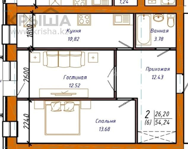 2-комнатная квартира, 54.24 м², 8/9 этаж, Кордай — Ахмета Байтурсынова