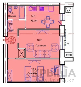 2-комнатная квартира, 67.9 м², 11/12 этаж, Тауелсиздик 34/8