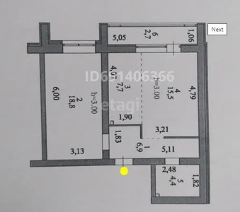 2-комн. квартира , 56м² , 1/9 этаж