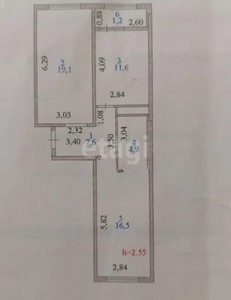 2-комн. квартира , 60.9м² , 4/9 этаж