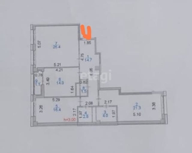 3-комн. квартира , 102.2м² , 5/8 этаж