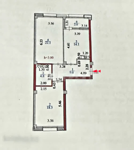 2-комн. квартира , 71м² , 3/9 этаж