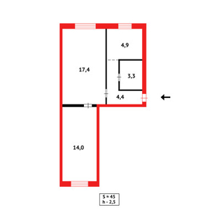 Продажа 2-комнатной квартиры, 45 м, Республики, дом 8