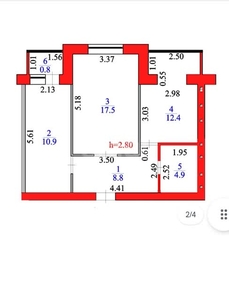 2-комн. квартира , 55м² , 5/7 этаж