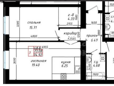 3-комн. квартира , 75м² , 10/10 этаж