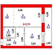 2-комн. квартира , 45м² , 6/9 этаж