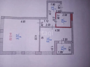 1-комн. квартира , 46м² , 2/7 этаж