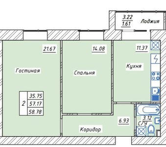 Продажа 2-комнатной квартиры, 58 м, Тынышбаева, дом 6